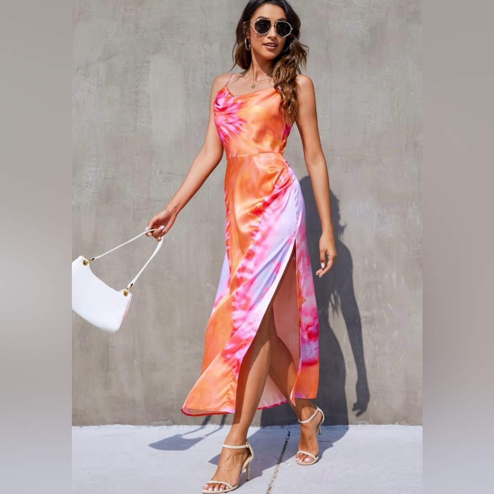 Sunset Satin Tie Dye Midi Dress